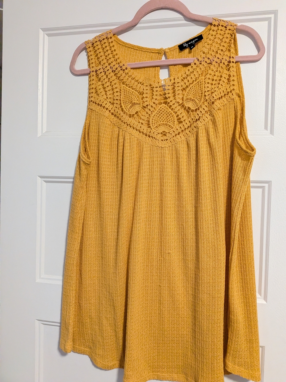 Boho Sleeveless Crochet Yoke Tunic Top - Mustard